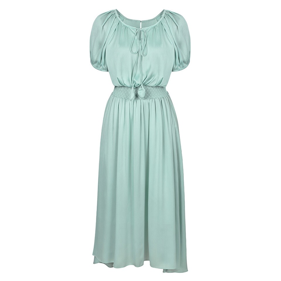 Women Lace Up Neck Midi Dress Ladies Short Sleeve Summer Beach Swing