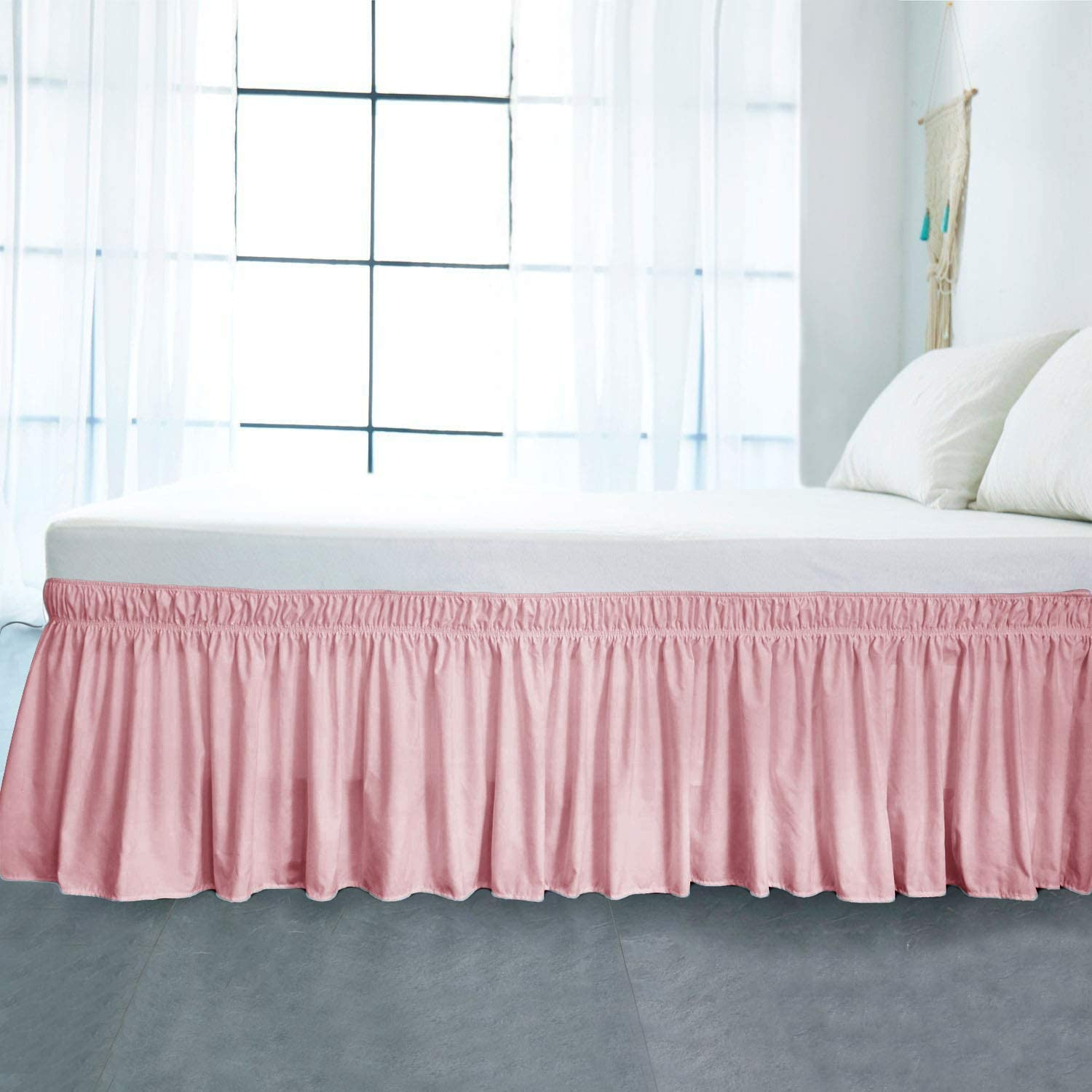 Bedskirt Wrap around Bed Skirts, Cotton Bedskirt Elastic Dust Ruffle