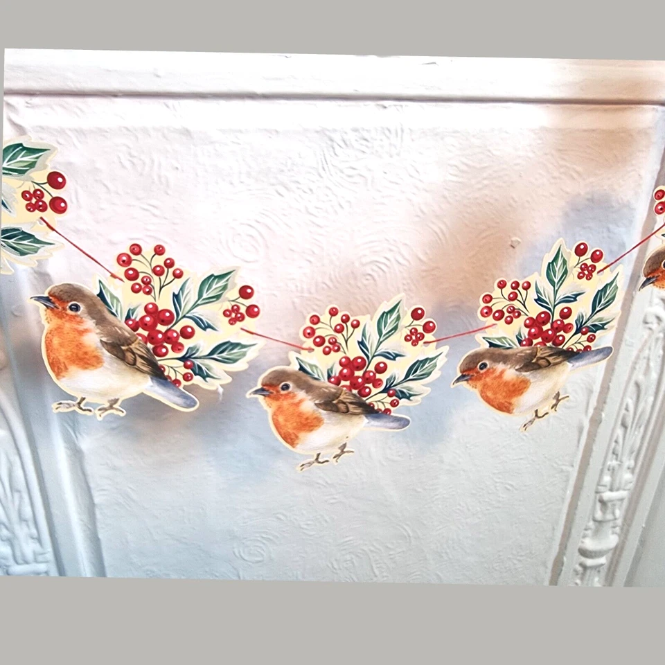 Handmade Christmas 'ROBIN AND HOLLY' Garland with Gift Envelope -9cm x 4meters Foto 4 de 4