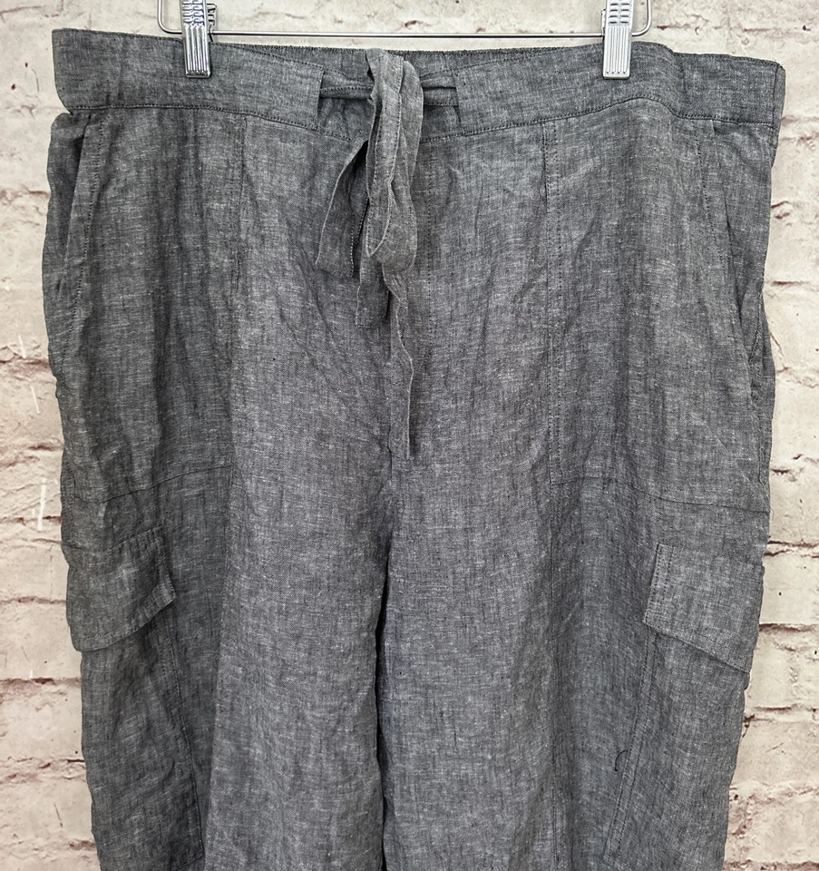 NEW YORK & Company Mujer XXL Gris Mezcla de Lino Pantalones de Carga Corbata Cintura NUEVO Foto 2 de 4