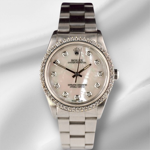Rolex 34mm Oyster Perpetual 1.5ct Prong White Mop Diamond Dial...
