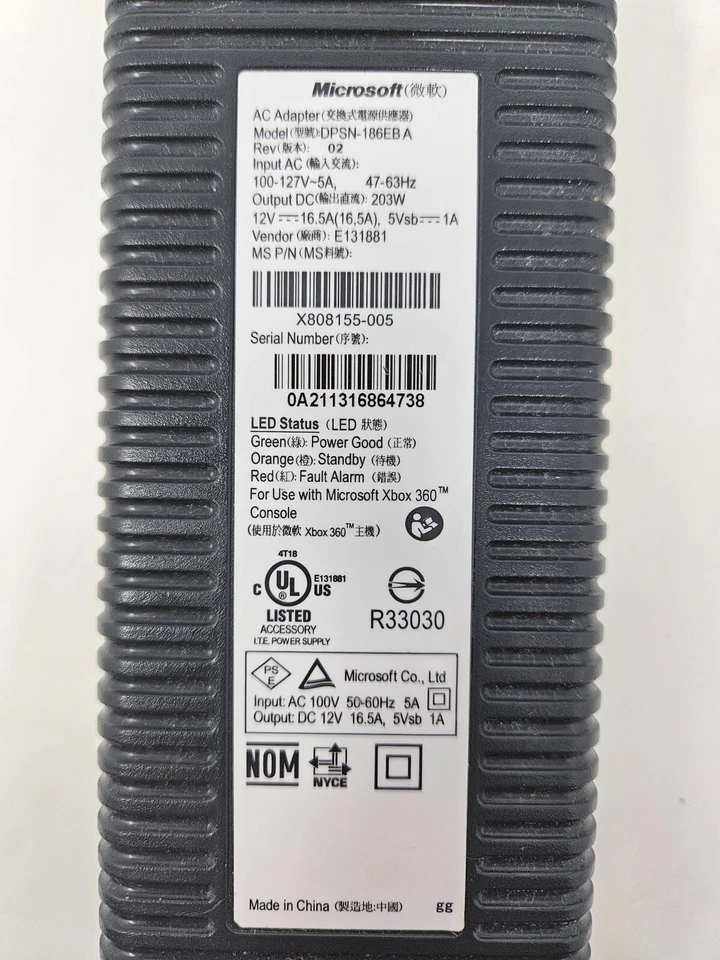 Microsoft XBOX 360 X808155-005 Power Supply Adapter - Tested Replacement Part - Image 4 of 4