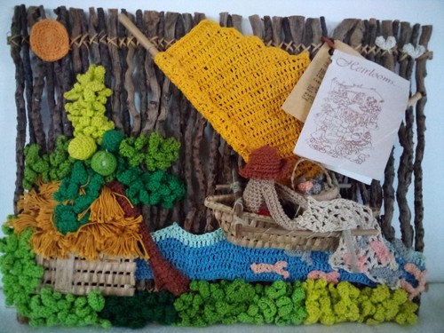 Heirlooms Pacifica 'Mangingisda' Philippines Hand Crochet Mural 13.5x10 WT - Picture 9 of 11