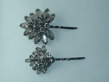 VINTAGE GRAY PLASTIC GEM BOBBY PINS HAIR PINS UP DO HAIR ACCESSORY