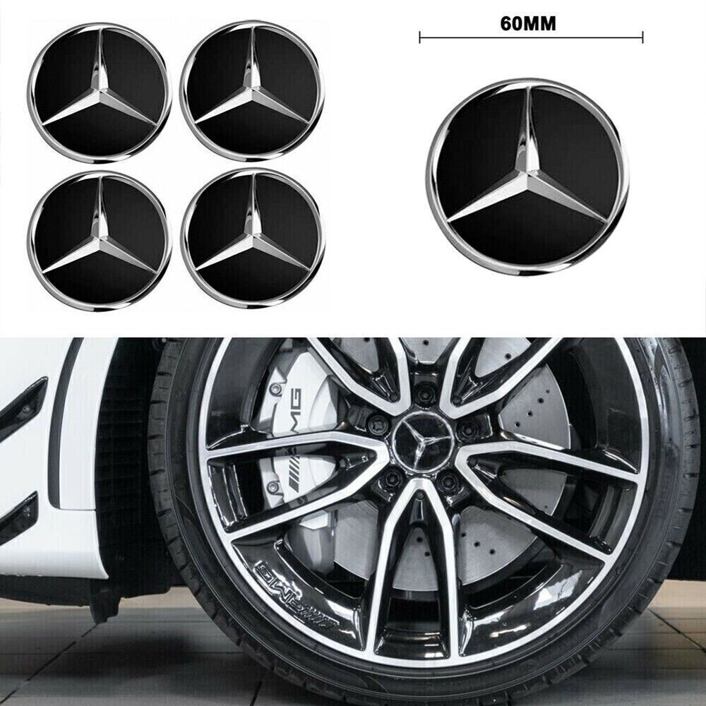 4pcs Hub Cover 60mm Matt Black For Mercedes Logo Emblem Rim Wheel Center