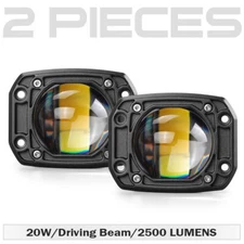 2X Flush Mount 3inch LED Work Light Pods Yellow+White Off Road Driving Spot Fog