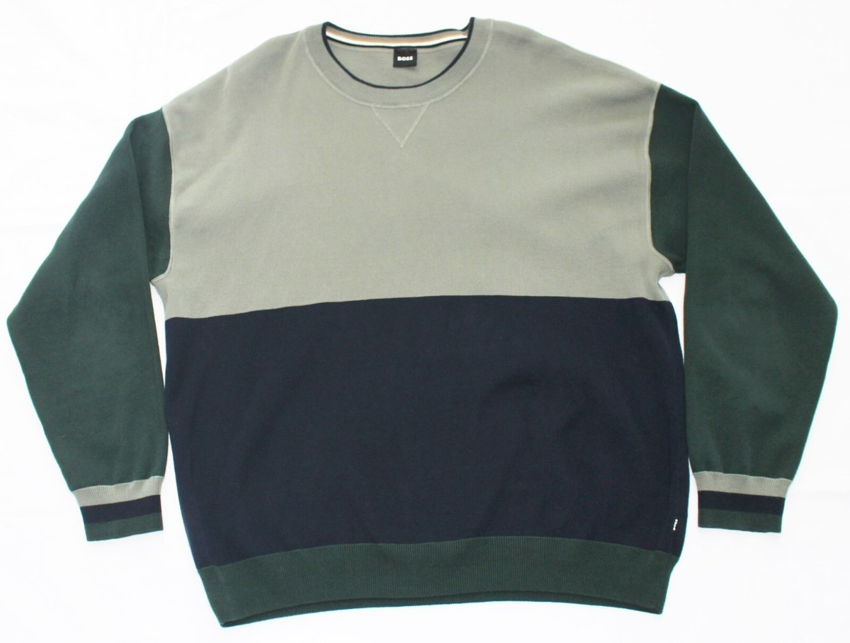 HUGO BOSS Crewneck COLOR BLOCK Cotton Knit Sweater Men 2XL XXL 