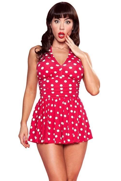 Esther Williams Marilyn Red & White Polka Dot Skirt Swimsuit 50's 40's Retro New - Image 3 of 4
