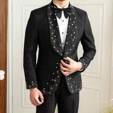 Mens Suit Jacket Diamond Beading Fashion Evening Blazers Wedding Groom Suits