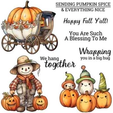 Autumn Kawaii Pumpkins Scarecrow Happy Fall Y'all Metal Cutting Dies Clear Stamp