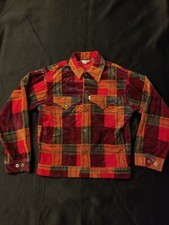 Rare 1970s Vintage Levis Bedford Corduroy Shirt Jacket Womens Small 18 Red Plaid