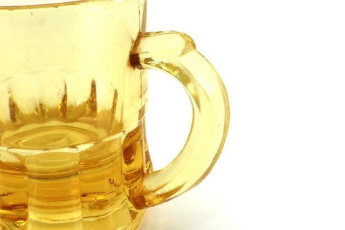 Federal Glass BEER MUG SHOT GLASS Amber Yellow Toothpick Holder Vintage - Picture 5 of 7