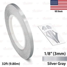 1/8" Roll Vinyl Pinstriping Pin Stripe Line Tape Decal Sticker 3mm SILVER GRAY