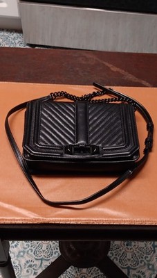Rebecca Minkoff Black Chevron Shoulder Bag with Chain Accent, Turn Lock COA READ