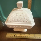 Jeannette Shell Pink Milk Glass Compote Candy Dish with Lid Vintage 5.50 Wide