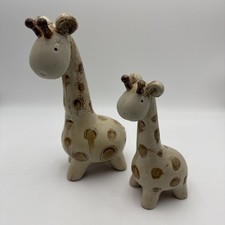 Vintage Ceramic Giraffe Figurines Handpainted 12” + 9” Pair Nursery Decor