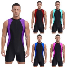 Mens Bodysuit Splicing Color Swimwear Beachwear Rompers Leotards Jumpsuit Pool