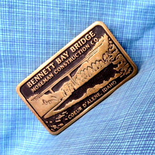 Moseman Const Belt Buckle Bennett Bay Brdg Coeur D'Alene ID Vtg Anacortes.QRT685