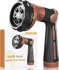 FANHAO Garden Hose Nozzle, 100% Heavy Duty Metal Water Sprayer Brown 