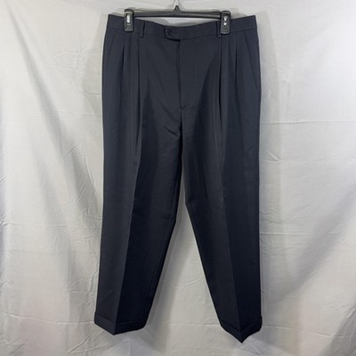 Zanella Dress Pants Mens 34 Navy Pleated Cuffed Trousers Lined Zip Fly Classic