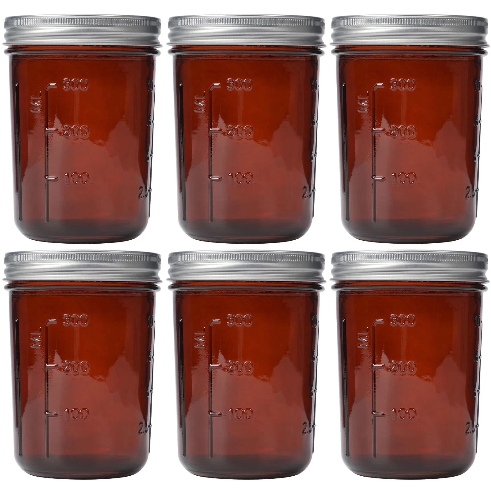 Amber Glass Mason Jars 16oz - 6 Pcs Wide Mouth Mason Jars With Lids And Bands...