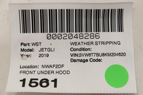 2019 - 2025 VOLKSWAGEN JETTA FRONT UNDER HOOD SEAL WEATHERSTRIP STRIPPING OEM - Bild 6 von 6