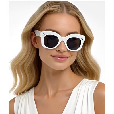 Cat Eye Sunglasses Women White Frame Black Lens  Oversized XL Flat Lentes Gafas