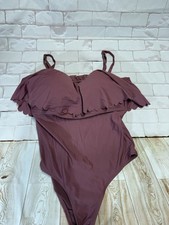 Kona Sol V Neck Ruffle High Coverage Women's One Piece Swimsuit Large Bathing