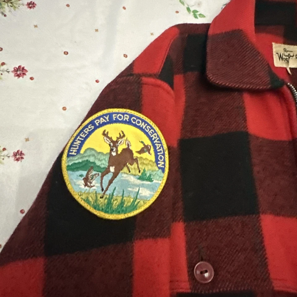 Vintage Woolrich Jacket Mens 46 Red Black Buffalo Plaid Mackinaw Cruiser Hunting - Image 3 of 4