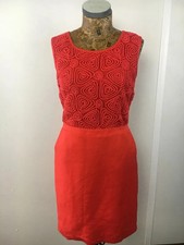 Next Dress Bright Orange Red short pockets UK 8 embroidered lace