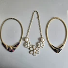 3 Vintage Trifari Choker Necklace Gold Tone 17" Signed Costume Jewelry Floral