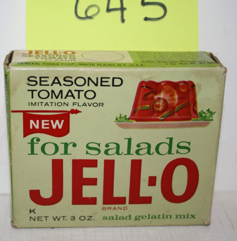 RARE early 1960s Full Tomato Flavor Sealed Jello Box NOS Jell-o Gelatin