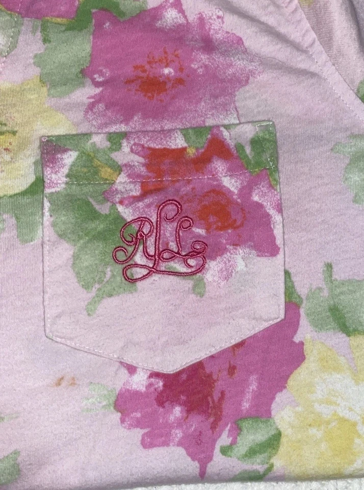 Ralph Lauren LRL Pink Floral Sleep Shirt Womens 2XL Logo PJs Gown Button Preppy - Image 3 of 4