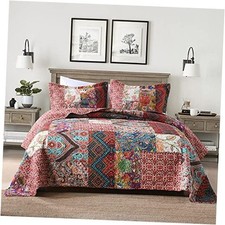 Cotton Patchwork Bedspread Quilt King 96 by108 Inch Red Vintage Patchwork