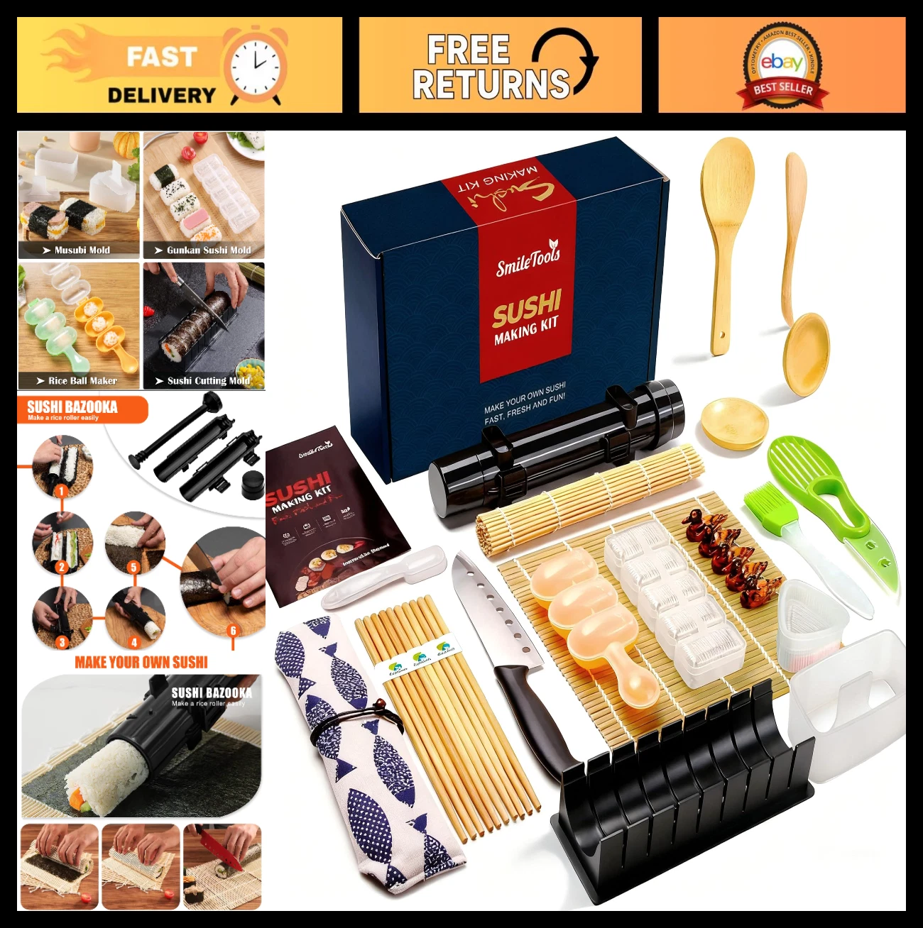 28-in-1 Sushi Making Kit - Sushi Roller, Bamboo Mats, Bazooka, Nigiri Mold & Mor
Opens in a new wind