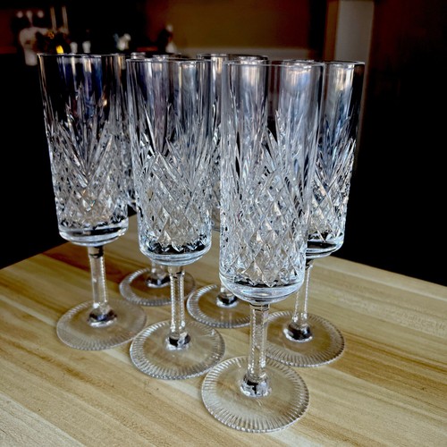 OLD Vtg 6 Nachtmann Traube Crystal Champagne Glasses Flutes Cut To Clear 7 3/4”