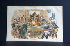 Political Gambling 1891 CLEVELAND at BACCARAT TABLE w PILE of CHIPS Judge Print