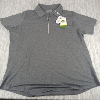 John Deere Shirt Women's X Large Gray Light Weight Quarter Zip Performance Polo
