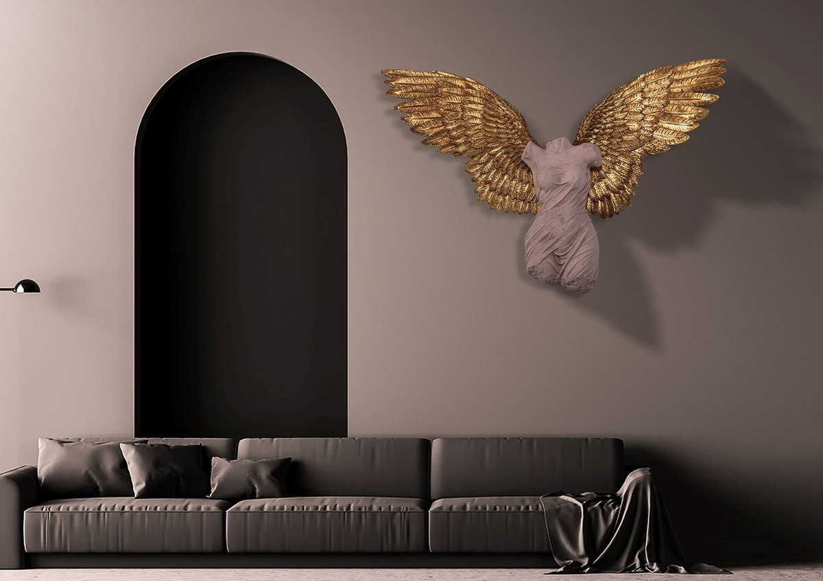 Azaz Angel Over Sized Statue Stone Body Gold Wings Hanging