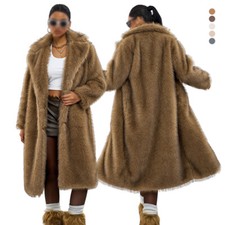 Thick Brown Faux Fur Long Overcoat Fashion Warm Long Trench Coats Winter Fluffy