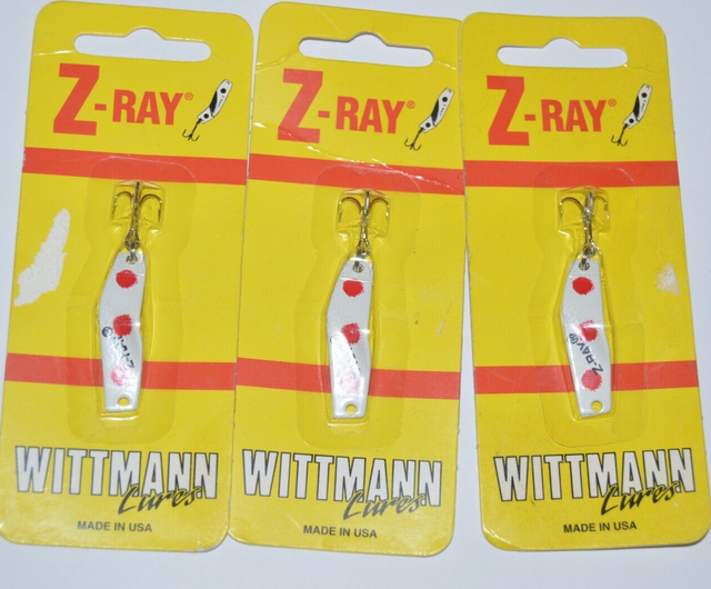 3 Vintage Wittmann ZRay Fishing Lures/Spoons On Card 1/8oz. Wht/Red Spots for sale online eBay