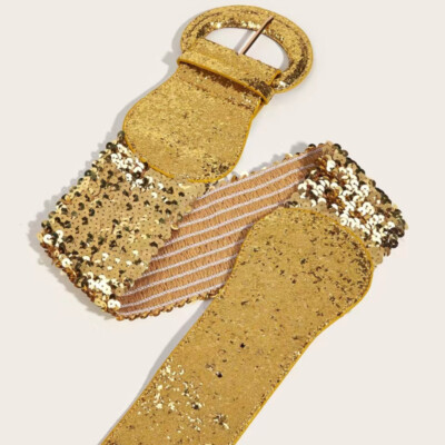 Women Wide Waist Belt Elastic Waistband Sequin Shiny Glitter for