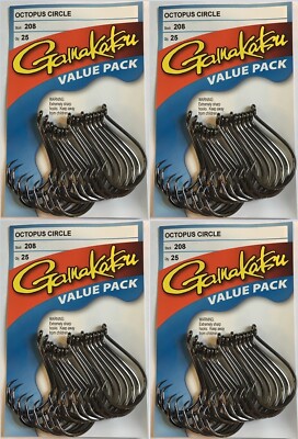 (4) 25-PACK GAMAKATSU #208 OCTOPUS CIRCLE HOOK- 100 Total Hooks 5/0 208415-25
