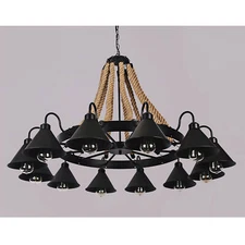 Hemp Rope Chandelier Ceiling Light Rustic Wheel Large Pendant Light Fixture USA