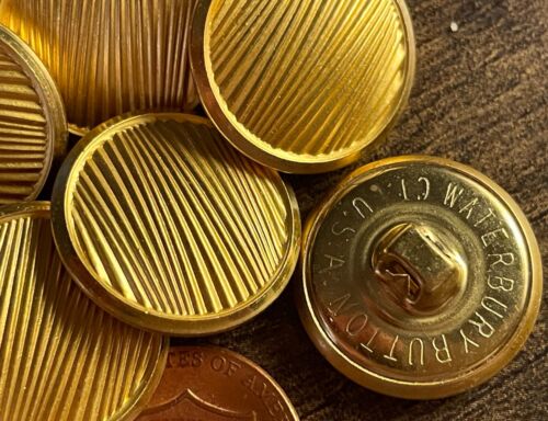 8 NOS Vintage Gold Tone Hollow Ridged Shank Buttons Waterbury 19mm 3/4" 14889 - Picture 3 of 3