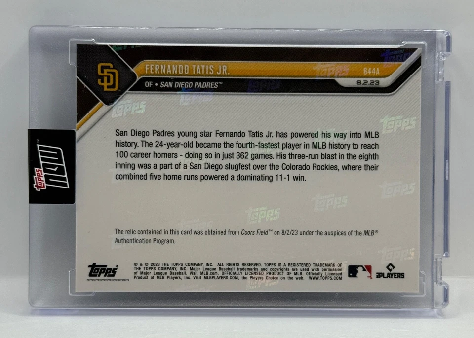 FERNANDO TATIS JR Game Used 100th Career HR 2023 Topps Now 644A 16/99 MLB Holo - Imagem 2 de 3