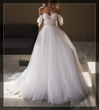 Flowly Tulle Wedding Dress Bridal Gown Pearl Beaded Custom made Plus Size Corset