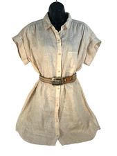 Cloth & Stone button front linen shirt tunic dress sz M oatmeal