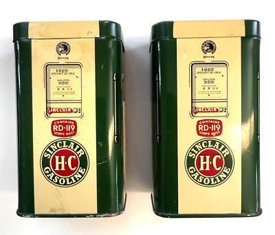 Lot of 2 Vintage Sinclair HC 1950s Fuel Gas Pump Oil Tin Coin Bank. Near Mint.