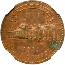 1833 HT-176 NGC AU Details FRANCIS L. BRIGHAM NEWBEDFORD MA Hard Times Token